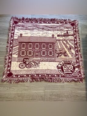 Vintage H.J. Heinz Co Woven Throw Blanket Pittsburgh PA Fringe Afghan Americana